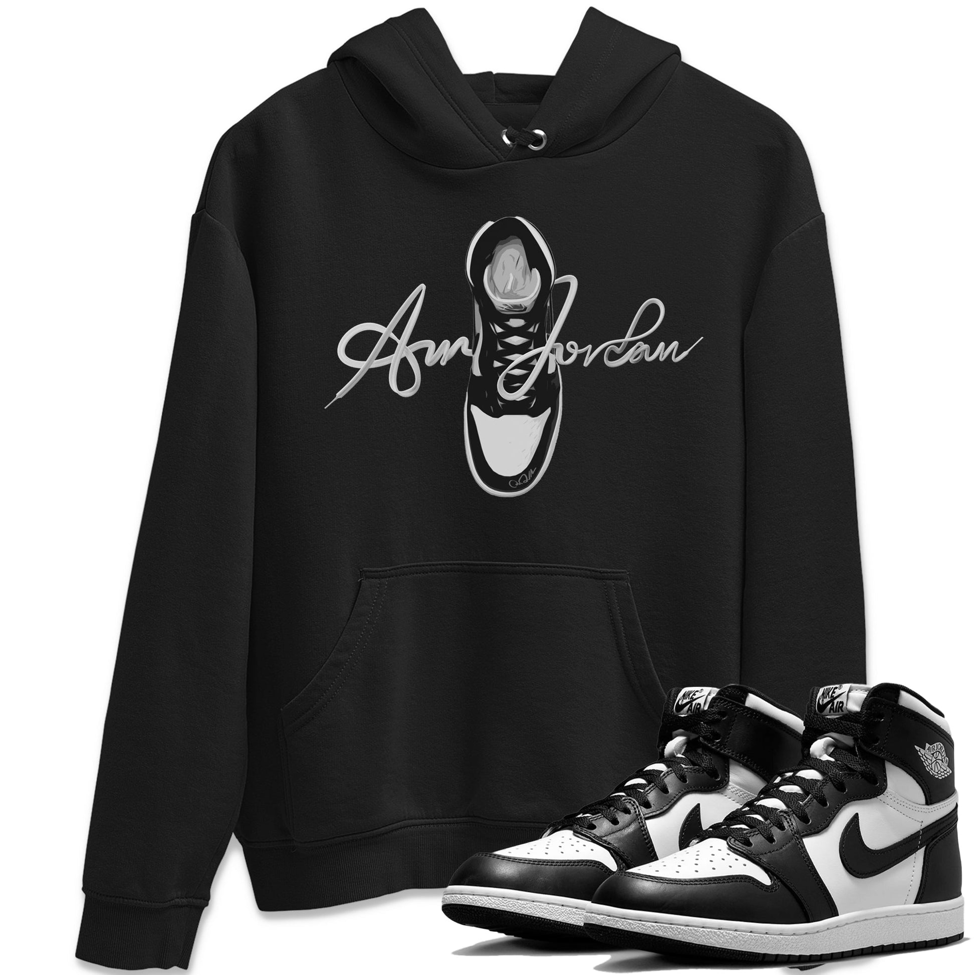 Jordan 1 Black White Sneaker Match Tees Caligraphy Shoe Lace Sneaker Tees Jordan 1 Black White Sneaker Release Tees Unisex Shirts