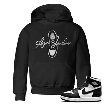 Jordan 1 Black White Sneaker Match Tees Caligraphy Shoe Lace Sneaker Tees Jordan 1 Black White Sneaker Release Tees Kids Shirts