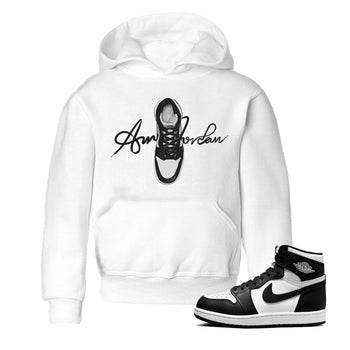 Jordan 1 Black White Sneaker Match Tees Caligraphy Shoe Lace Sneaker Tees Jordan 1 Black White Sneaker Release Tees Kids Shirts
