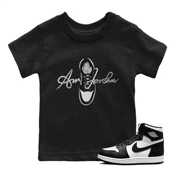 Jordan 1 Black White Sneaker Match Tees Caligraphy Shoe Lace Sneaker Tees Jordan 1 Black White Sneaker Release Tees Kids Shirts