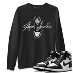 Jordan 1 Black White Sneaker Match Tees Caligraphy Shoe Lace Sneaker Tees Jordan 1 Black White Sneaker Release Tees Unisex Shirts