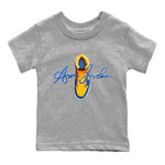 Jordan 1 Game Royal Varsity Maize Sneaker Match Tees Caligraphy Shoe Lace Sneaker Tees Jordan 1 Game Royal Varsity Maize Sneaker Release Tees Kids Shirts