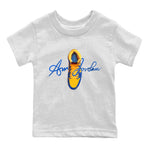 Jordan 1 Game Royal Varsity Maize Sneaker Match Tees Caligraphy Shoe Lace Sneaker Tees Jordan 1 Game Royal Varsity Maize Sneaker Release Tees Kids Shirts