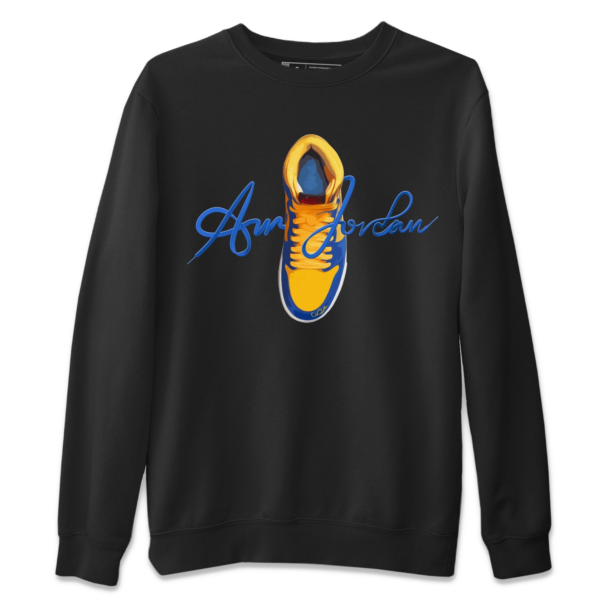 Jordan 1 Game Royal Varsity Maize Sneaker Match Tees Caligraphy Shoe Lace Sneaker Tees Jordan 1 Game Royal Varsity Maize Sneaker Release Tees Unisex Shirts