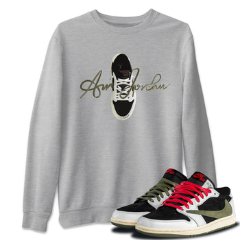 Jordan 1 Travis Scott Olive Sneaker Match Tees Caligraphy Shoe Lace Sneaker Tees Jordan 1 Travis Scott Olive Sneaker Release Tees Unisex Shirts
