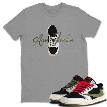 Jordan 1 Travis Scott Olive Sneaker Match Tees Caligraphy Shoe Lace Sneaker Tees Jordan 1 Travis Scott Olive Sneaker Release Tees Unisex Shirts