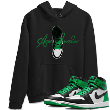 Air Jordan 1 Celtics Sneaker Match Tees Caligraphy Shoe Lace Sneaker Tees AJ1 High OG Lucky Green Sneaker Release Tees Unisex Shirts Black 1