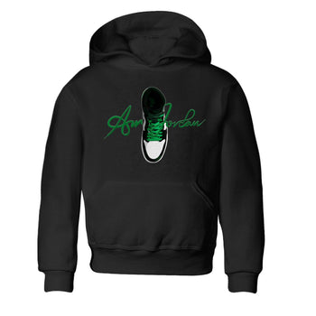 Air Jordan 1 Celtics Sneaker Match Tees Caligraphy Shoe Lace Sneaker Tees AJ1 High OG Lucky Green Sneaker Release Tees Kids Shirts Black 2