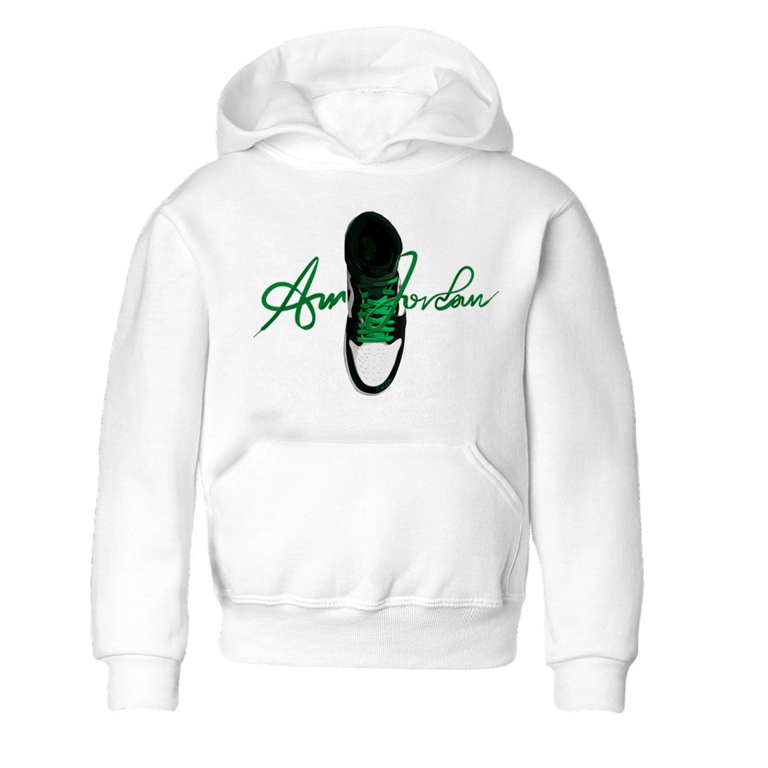 Air Jordan 1 Celtics Sneaker Match Tees Caligraphy Shoe Lace Sneaker Tees AJ1 High OG Lucky Green Sneaker Release Tees Kids Shirts White 2