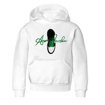Air Jordan 1 Celtics Sneaker Match Tees Caligraphy Shoe Lace Sneaker Tees AJ1 High OG Lucky Green Sneaker Release Tees Kids Shirts White 2