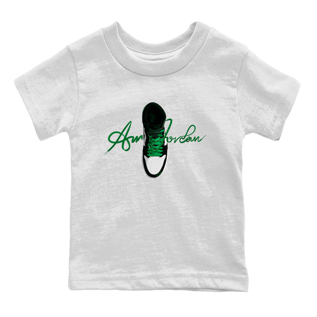Air Jordan 1 Celtics Sneaker Match Tees Caligraphy Shoe Lace Sneaker Tees AJ1 High OG Lucky Green Sneaker Release Tees Kids Shirts White 2