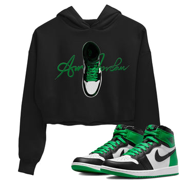 Air Jordan 1 Celtics Sneaker Match Tees Caligraphy Shoe Lace Sneaker Tees AJ1 High OG Lucky Green Sneaker Release Tees Women's Shirts Black 1