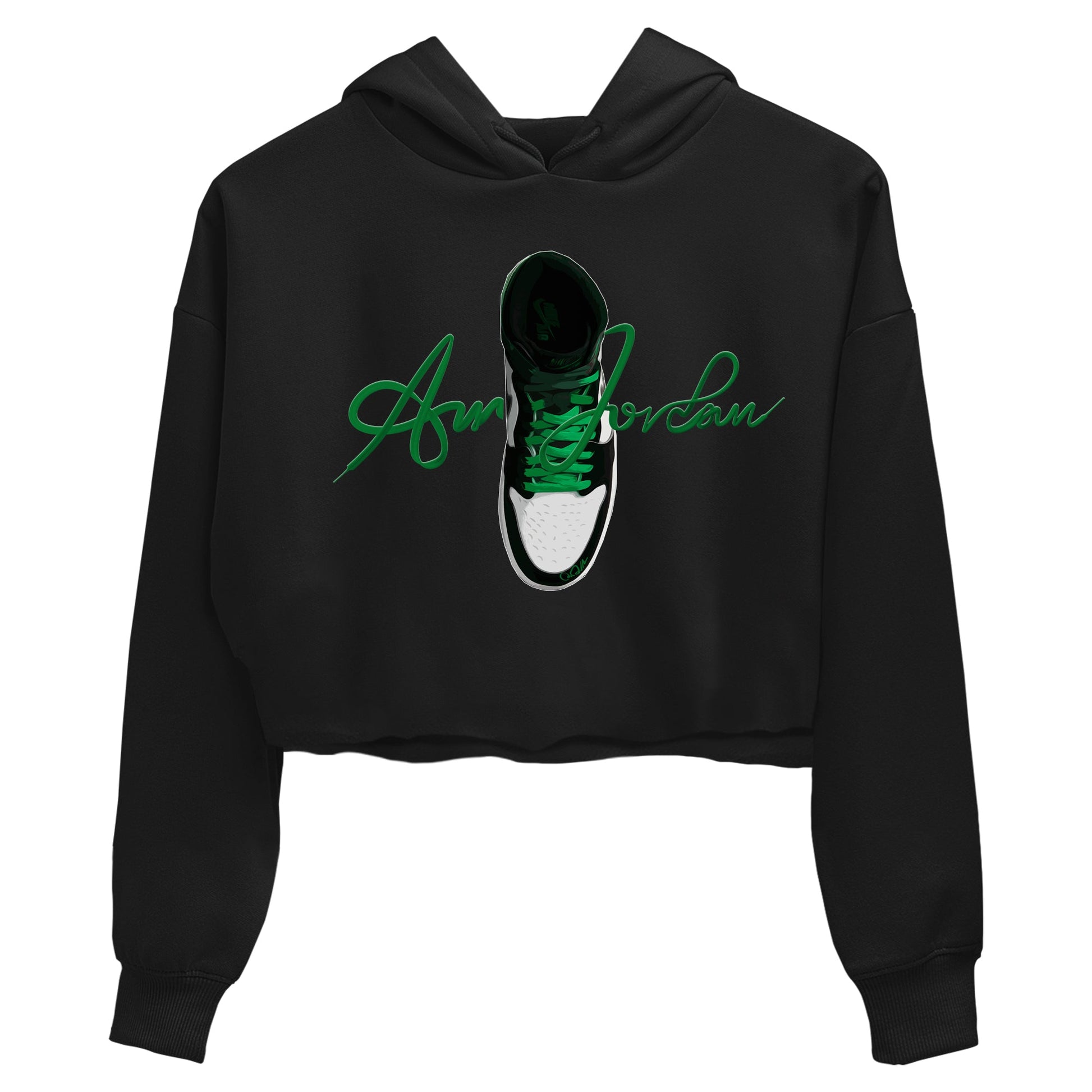 Air Jordan 1 Celtics Sneaker Match Tees Caligraphy Shoe Lace Sneaker Tees AJ1 High OG Lucky Green Sneaker Release Tees Women's Shirts Black 2