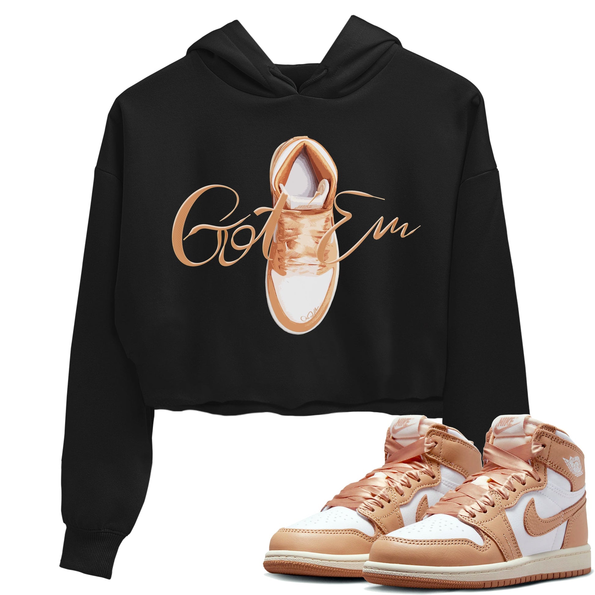 Air Jordan 1 Praline shirt to match jordans Caligraphy Shoe Lace sneaker tees AJ1Praline SNRT Sneaker Release Tees Black 1 Crop T-Shirt