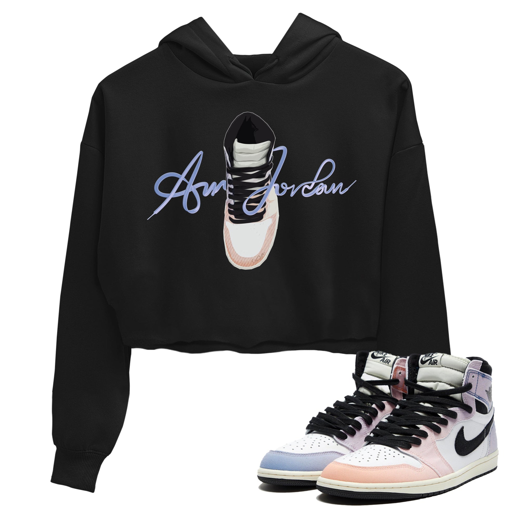 Air Jordan 1 Skyline Sneaker Match Tees Caligraphy Shoe Lace Sneaker Tees AJ1 Skyline Sneaker Release Tees Women's Shirts Black 1