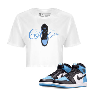 Air Jordan 1 Retro High OG UNC Toe Shirt to match Jordans Caligraphy Shoe Lace Sneaker Tees 1s UNC Toe SNRT Sneaker Release Tees Crop T-Shirts White 1