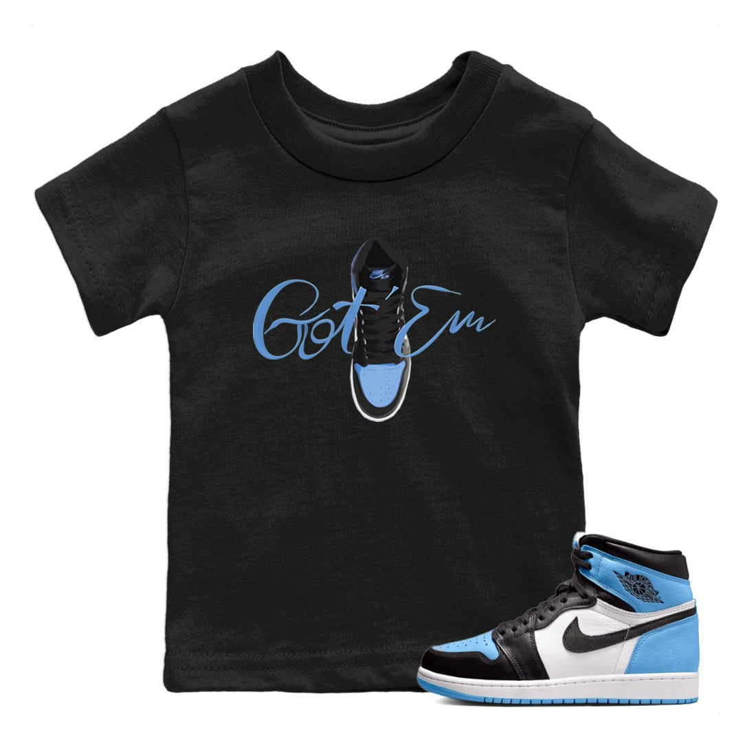 Air Jordan 1 Retro High OG UNC Toe Shirt to match Jordans Caligraphy Shoe Lace Sneaker Tees 1s UNC Toe SNRT Sneaker Release Tees Kids and Baby Tees Black 1
