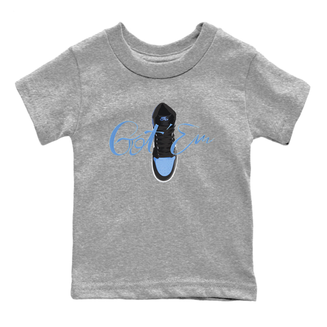 Air Jordan 1 Retro High OG UNC Toe Shirt to match Jordans Caligraphy Shoe Lace Sneaker Tees 1s UNC Toe SNRT Sneaker Release Tees Kids and Baby Tees Heather Grey 2