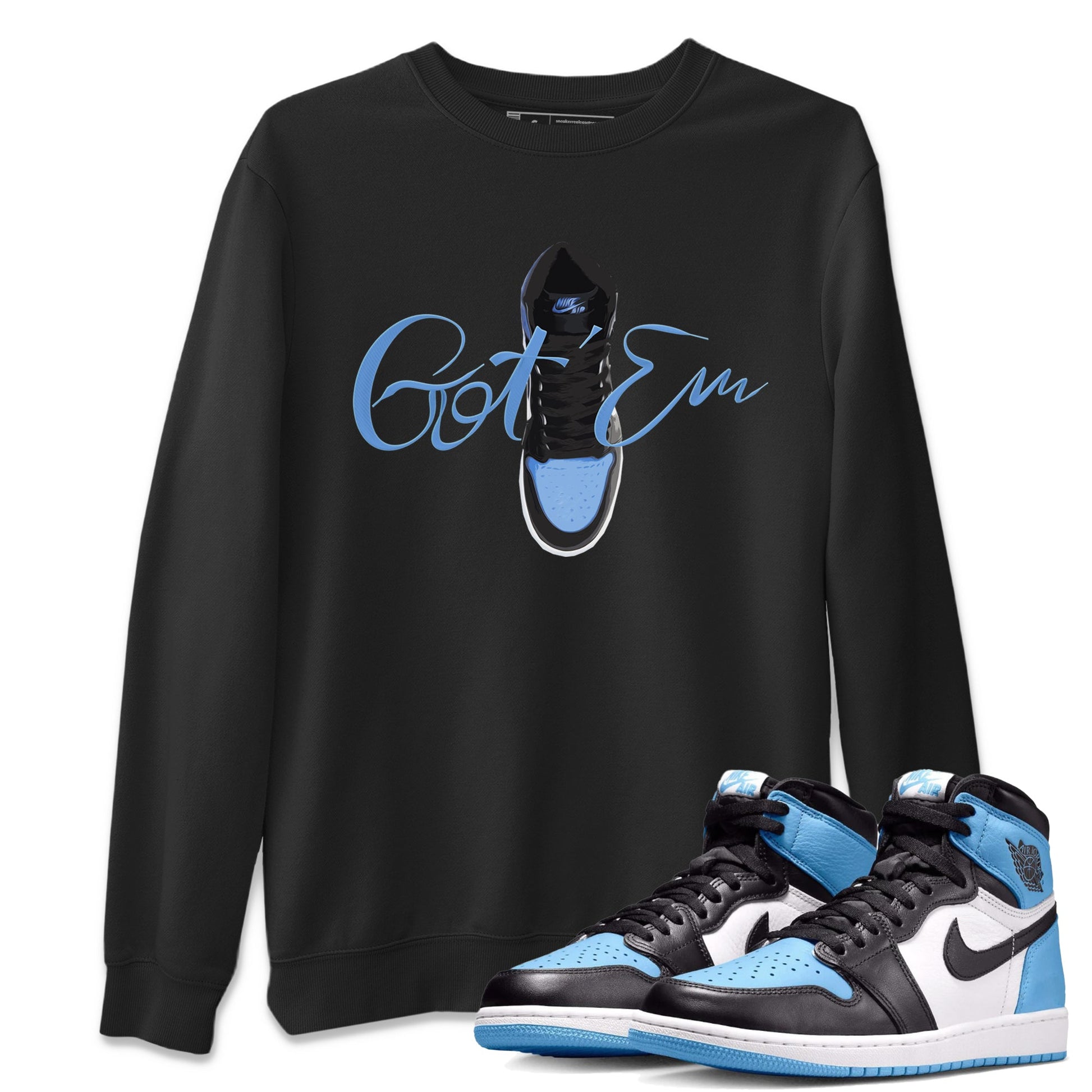 Air Jordan 1 Retro High OG UNC Toe Shirt to match Jordans Caligraphy Shoe Lace Sneaker Tees 1s UNC Toe SNRT Sneaker Release Tees Crew Neck T-Shirts Black 1