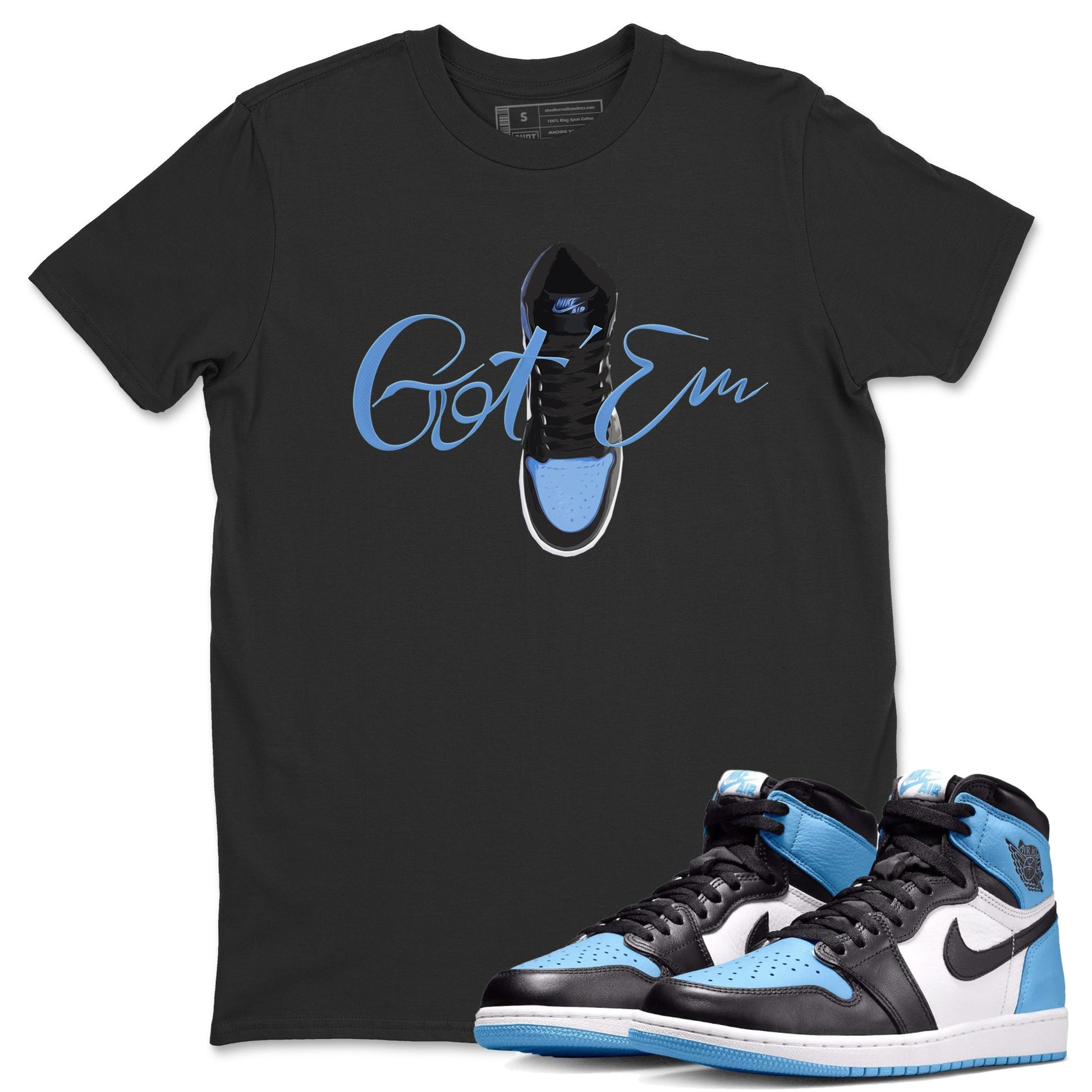 Air Jordan 1 Retro High OG UNC Toe Shirt to match Jordans Caligraphy Shoe Lace Sneaker Tees 1s UNC Toe SNRT Sneaker Release Tees Crew Neck T-Shirts Black 1
