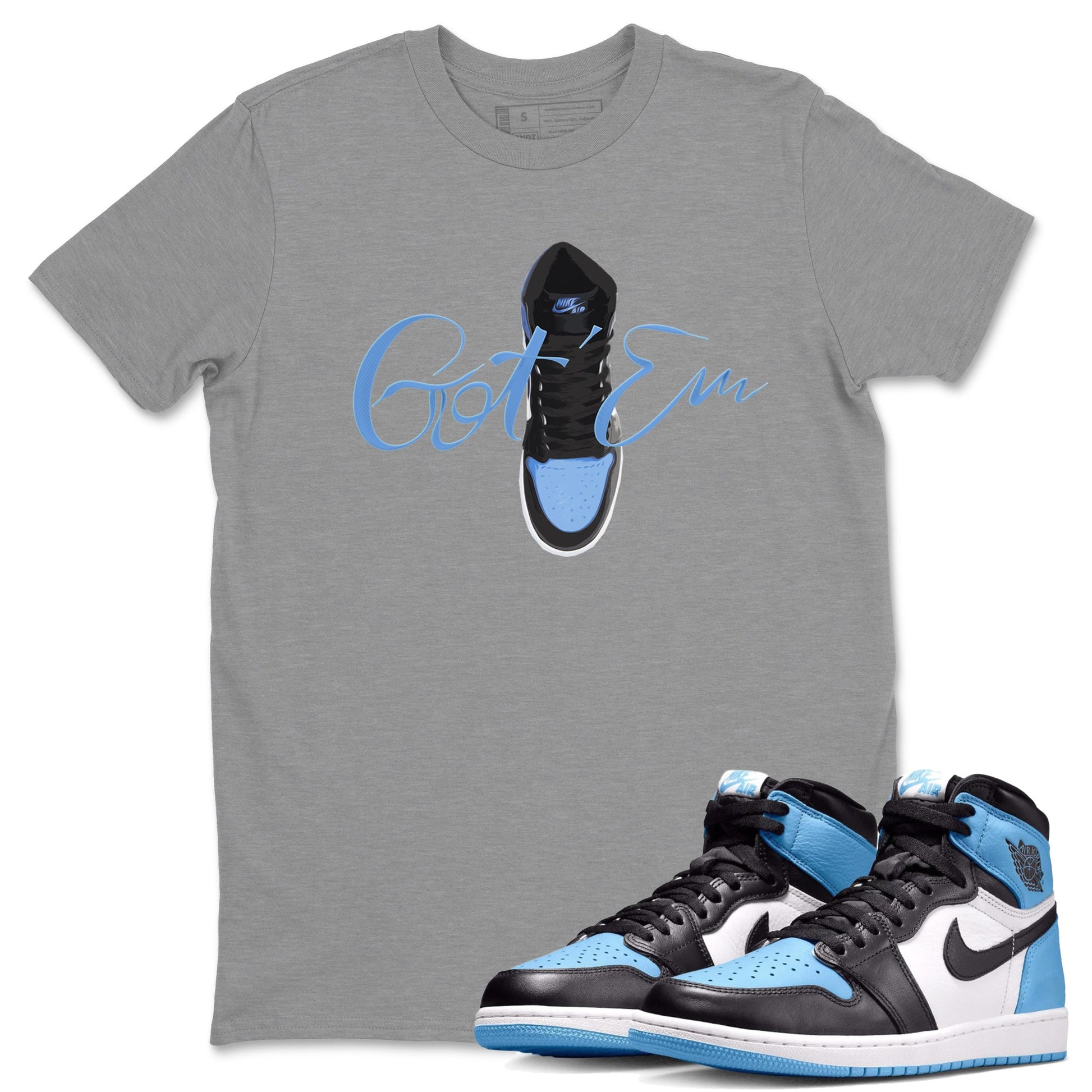 Air Jordan 1 Retro High OG UNC Toe Shirt to match Jordans Caligraphy Shoe Lace Sneaker Tees 1s UNC Toe SNRT Sneaker Release Tees Crew Neck T-Shirts Heather Grey 1