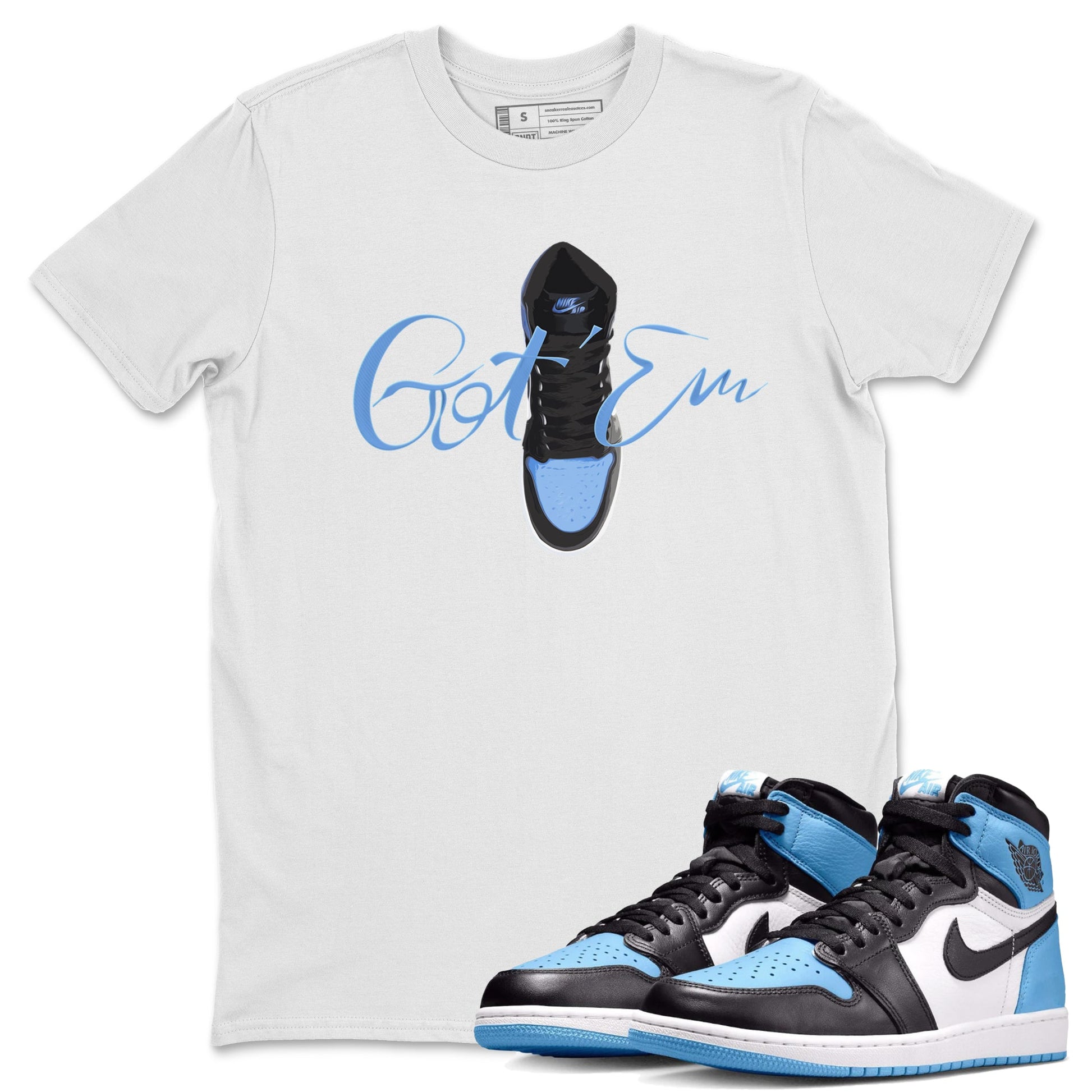 Air Jordan 1 Retro High OG UNC Toe Shirt to match Jordans Caligraphy Shoe Lace Sneaker Tees 1s UNC Toe SNRT Sneaker Release Tees Crew Neck T-Shirts White 1