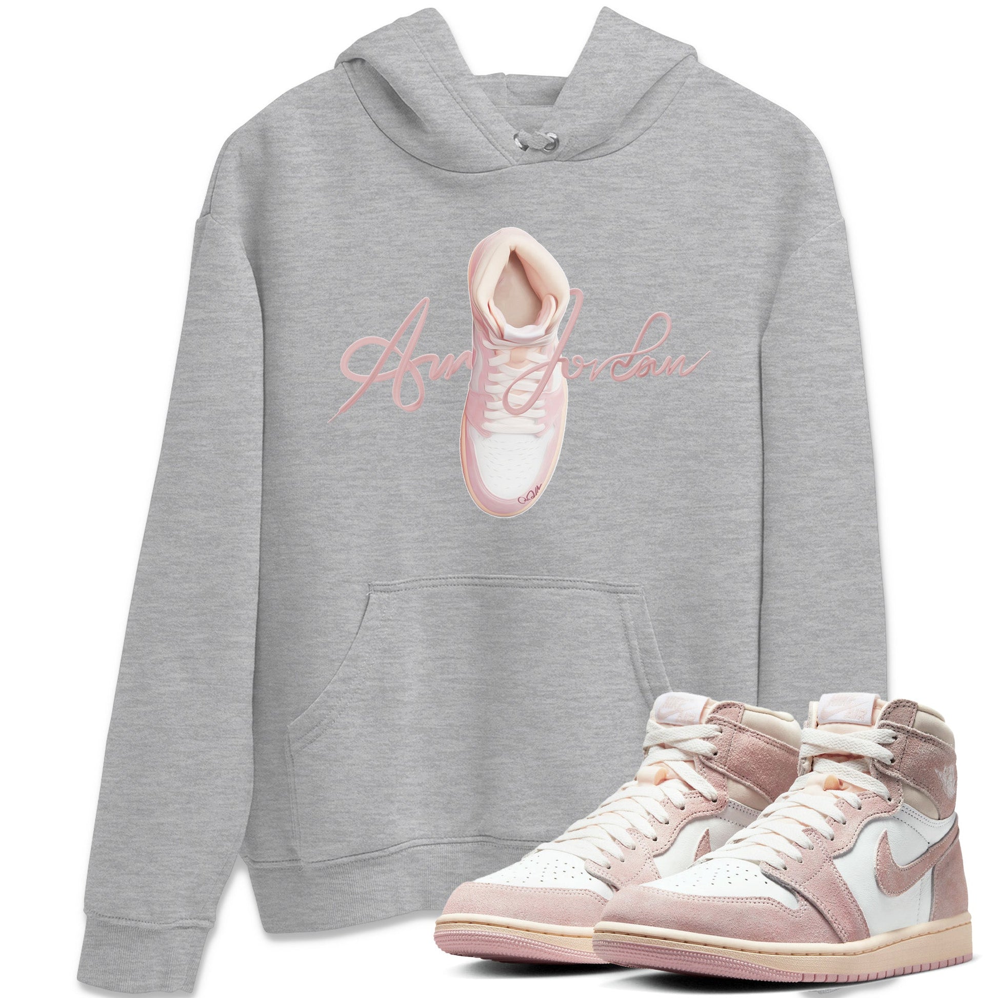 AJ1 Retro High OG Washed Pink Sneaker Match Tees Caligraphy Shoe Lace Sneaker Tees AJ1 Retro High OG Washed Pink Sneaker Release Tees Unisex Shirts Heather Grey 1