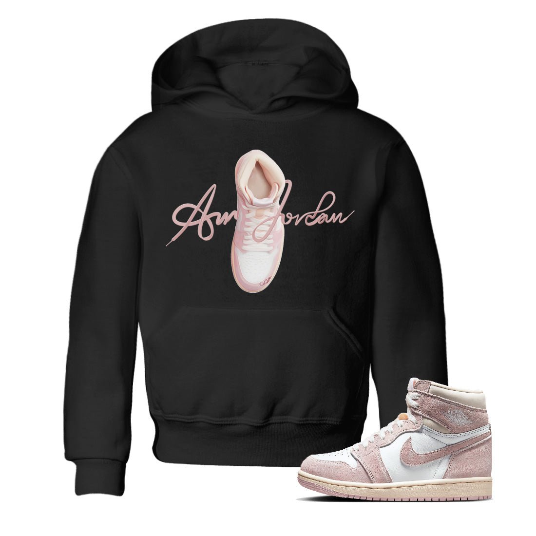 AJ1 Retro High OG Washed Pink Sneaker Match Tees Caligraphy Shoe Lace Sneaker Tees AJ1 Retro High OG Washed Pink Sneaker Release Tees Kids Shirts Black 1