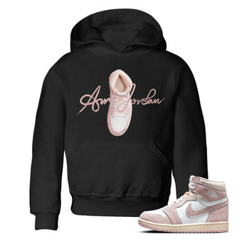 AJ1 Retro High OG Washed Pink Sneaker Match Tees Caligraphy Shoe Lace Sneaker Tees AJ1 Retro High OG Washed Pink Sneaker Release Tees Kids Shirts Black 1