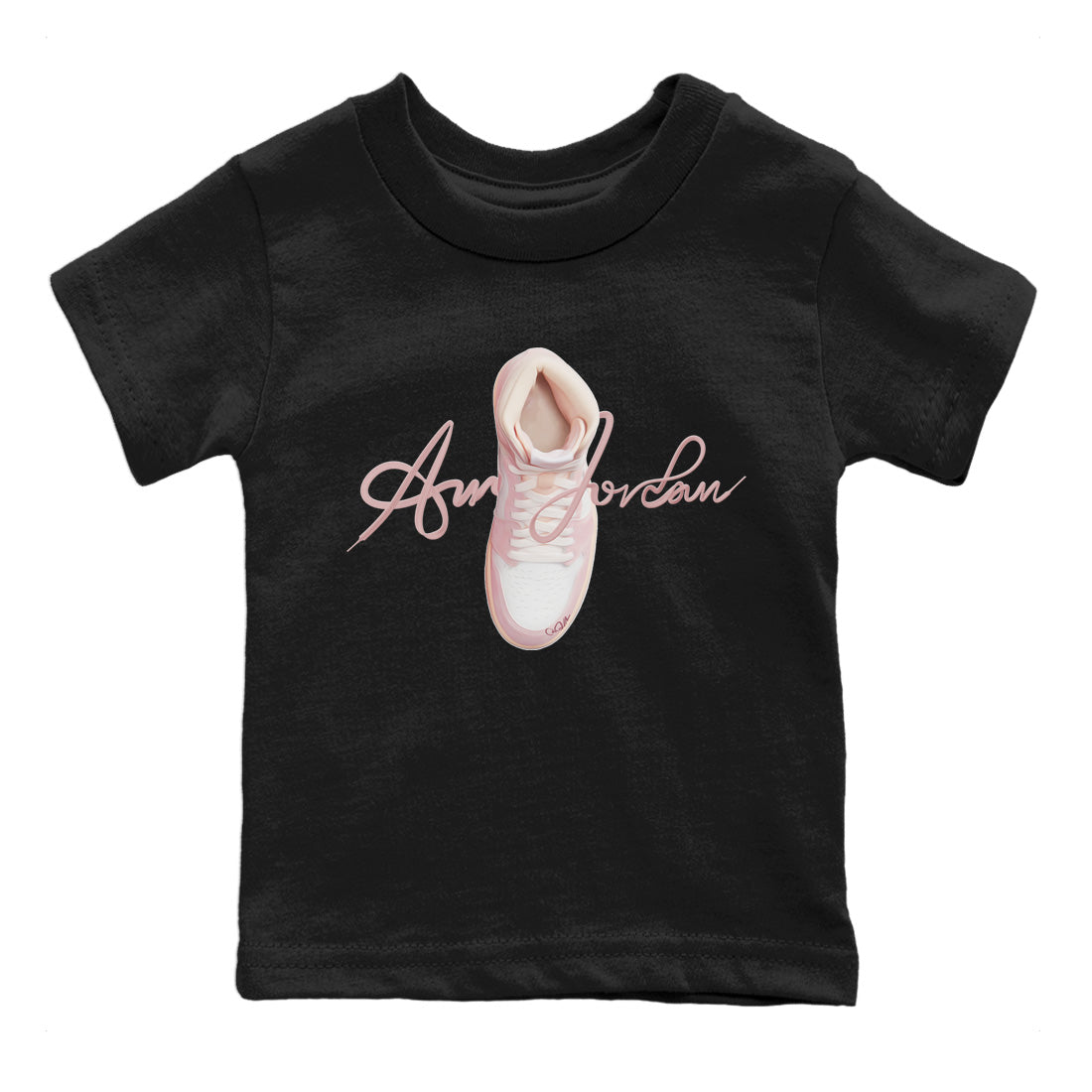 AJ1 Retro High OG Washed Pink Sneaker Match Tees Caligraphy Shoe Lace Sneaker Tees AJ1 Retro High OG Washed Pink Sneaker Release Tees Kids Shirts Black 2