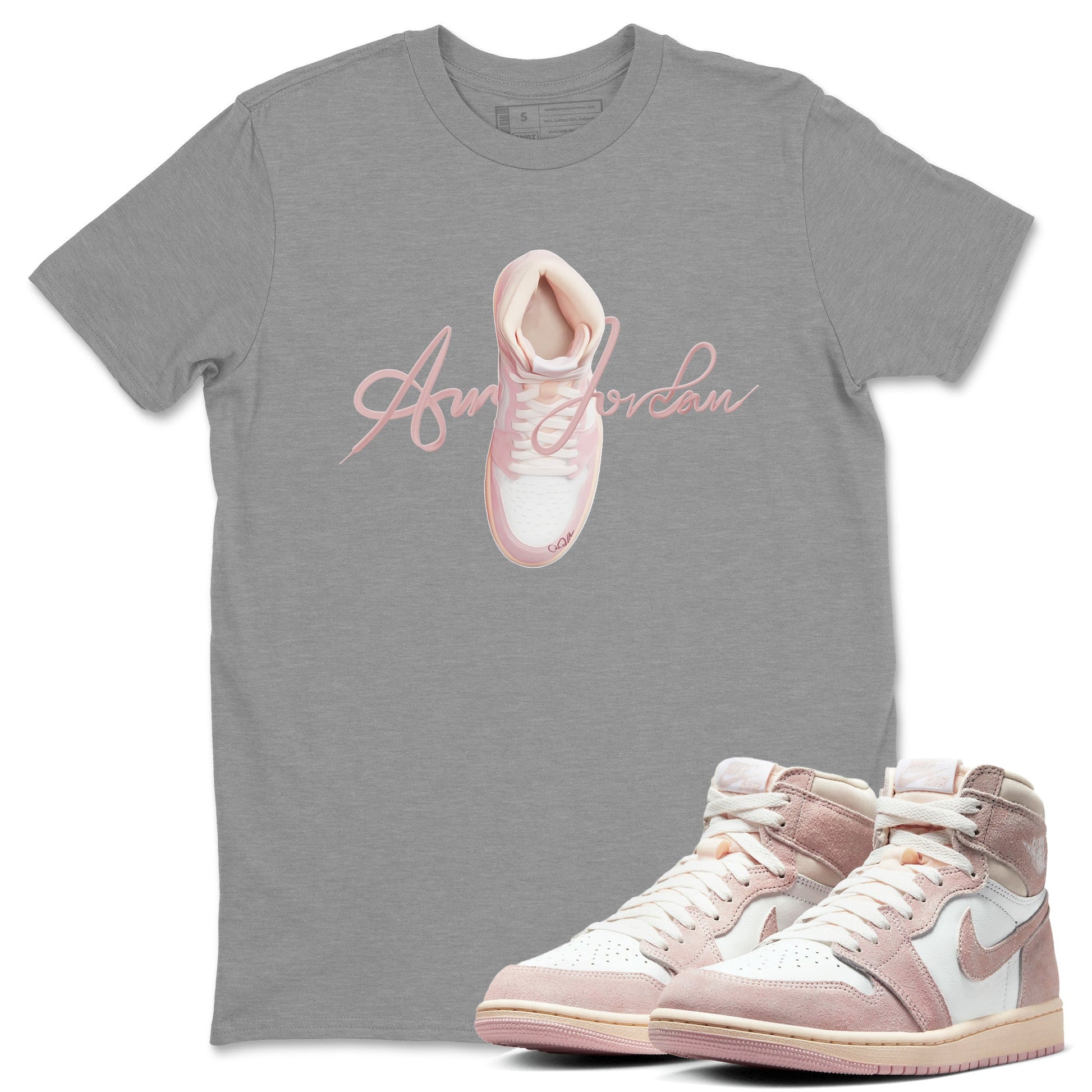 AJ1 Retro High OG Washed Pink Sneaker Match Tees Caligraphy Shoe Lace Sneaker Tees AJ1 Retro High OG Washed Pink Sneaker Release Tees Unisex Shirts Heather Grey 1