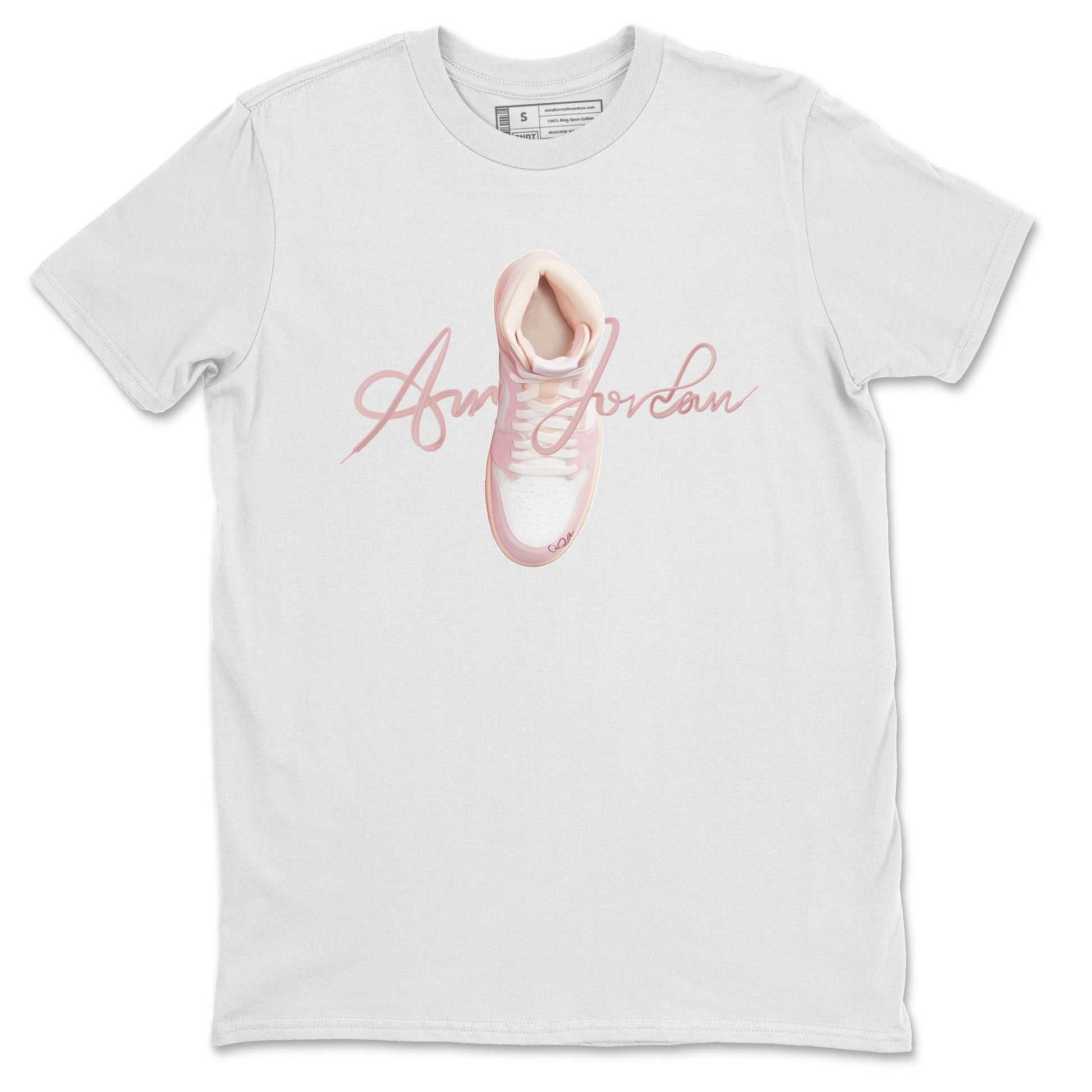 AJ1 Retro High OG Washed Pink Sneaker Match Tees Caligraphy Shoe Lace Sneaker Tees AJ1 Retro High OG Washed Pink Sneaker Release Tees Unisex Shirts White 2