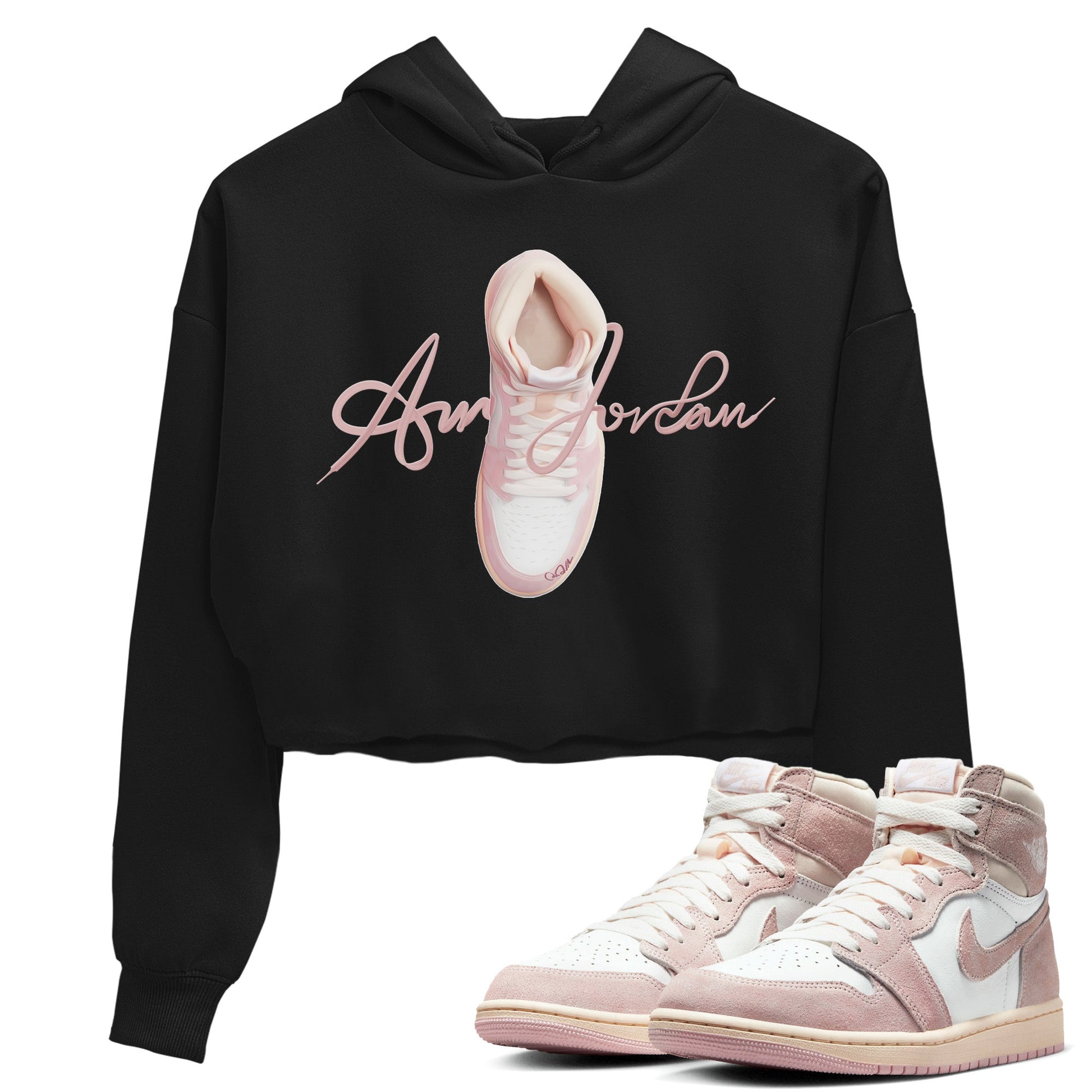 AJ1 Retro High OG Washed Pink Sneaker Match Tees Caligraphy Shoe Lace Sneaker Tees AJ1 Retro High OG Washed Pink Sneaker Release Tees Women's Shirts Black 1