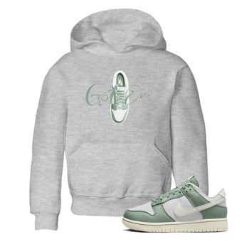 Dunk Mica Green Sneaker Match Tees Caligraphy Shoe Lace Sneaker Tees Dunk Low Mica Green Sneaker Release Tees Kids Shirts Heather Grey 1