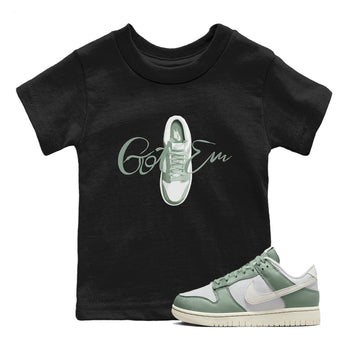 Dunk Mica Green Sneaker Match Tees Caligraphy Shoe Lace Sneaker Tees Dunk Low Mica Green Sneaker Release Tees Kids Shirts Black 1