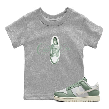 Dunk Mica Green Sneaker Match Tees Caligraphy Shoe Lace Sneaker Tees Dunk Low Mica Green Sneaker Release Tees Kids Shirts Heather Grey 1