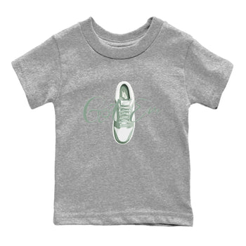 Dunk Mica Green Sneaker Match Tees Caligraphy Shoe Lace Sneaker Tees Dunk Low Mica Green Sneaker Release Tees Kids Shirts Heather Grey 2