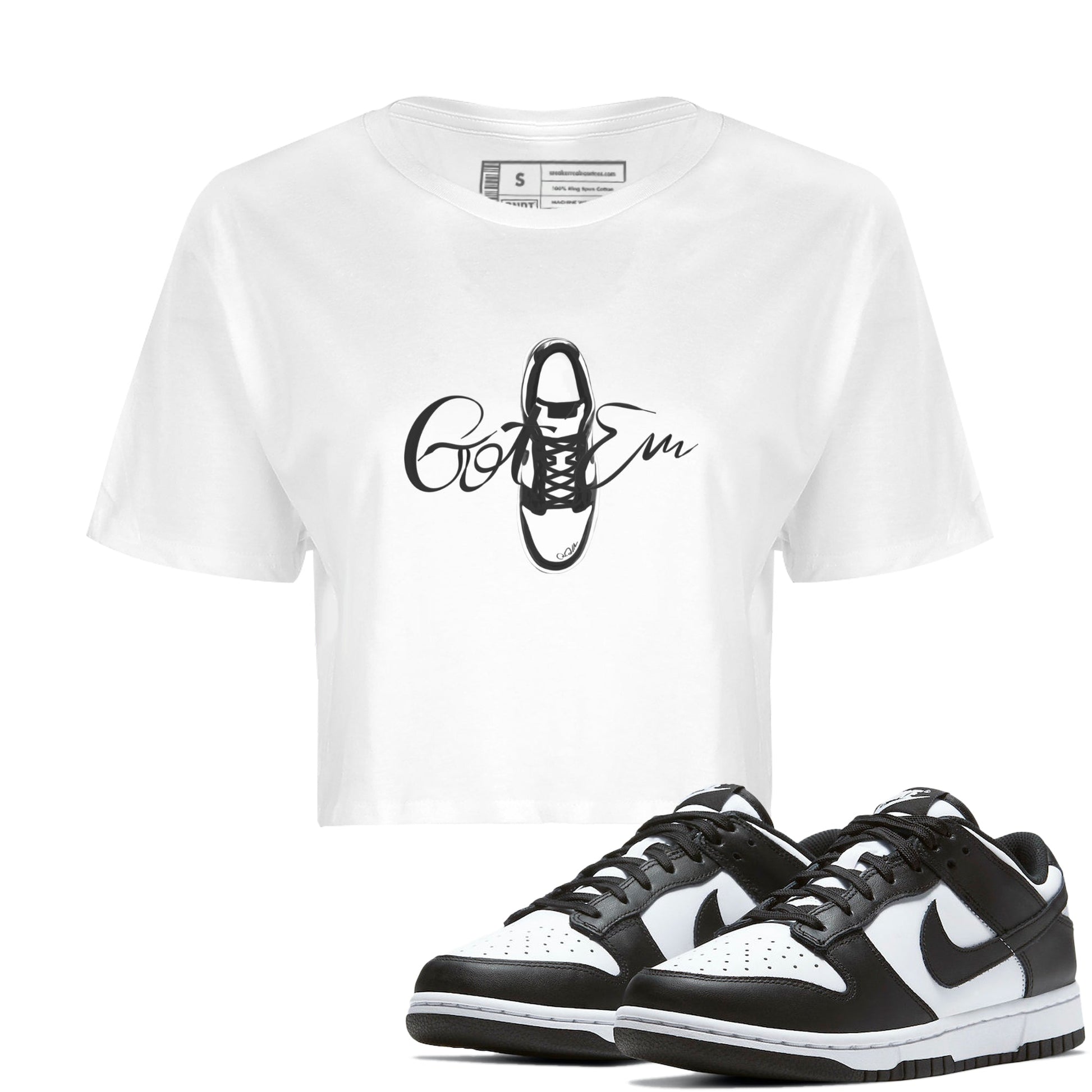 Dunk Panda Sneaker Match Tees Caligraphy Shoe Lace Sneaker Tees Dunk Low White Black SNRT Sneaker Release Tees Women's Shirts White 1