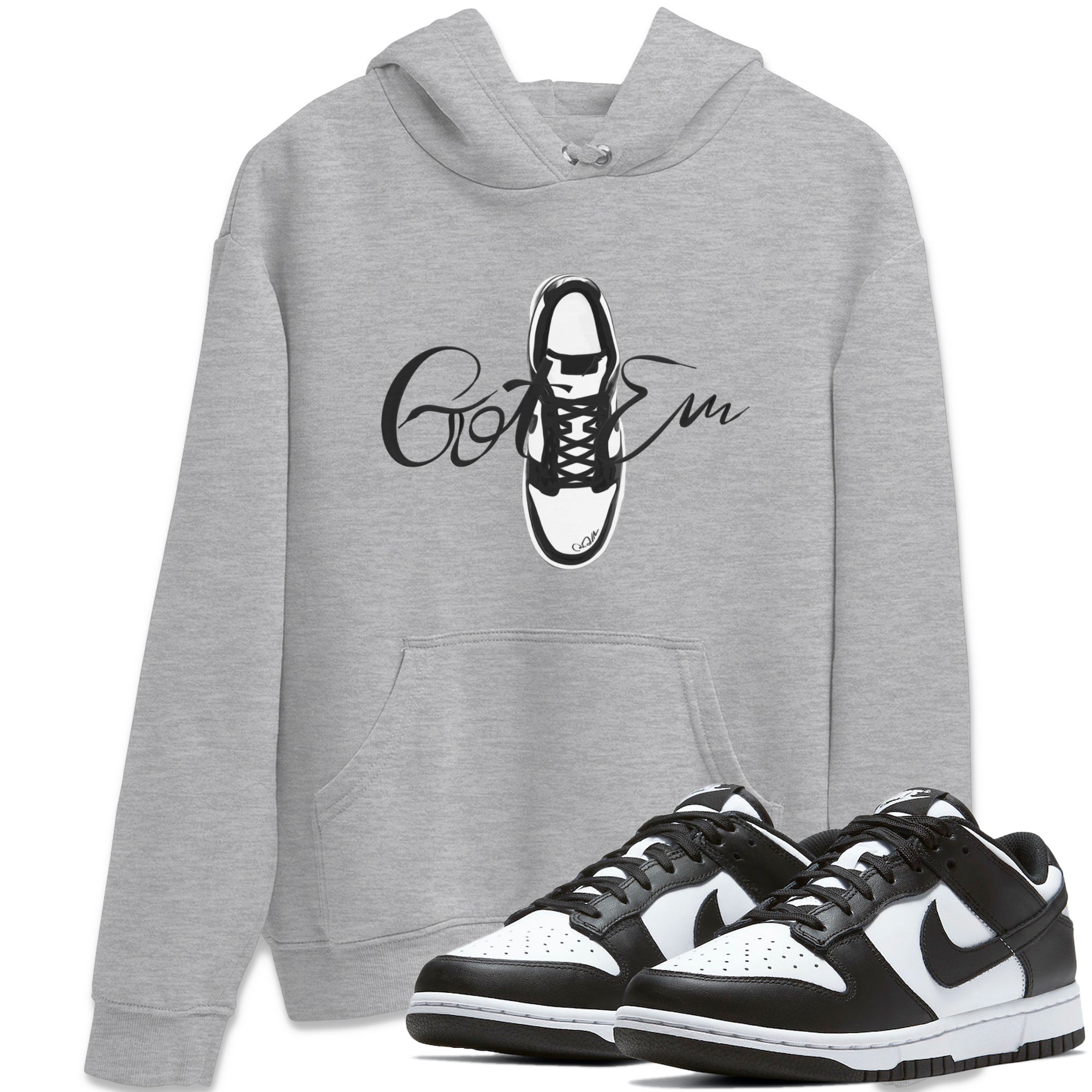 Dunk Panda Sneaker Match Tees Caligraphy Shoe Lace Sneaker Tees Dunk Low White Black SNRT Sneaker Release Tees Unisex Shirts Heather Grey 1