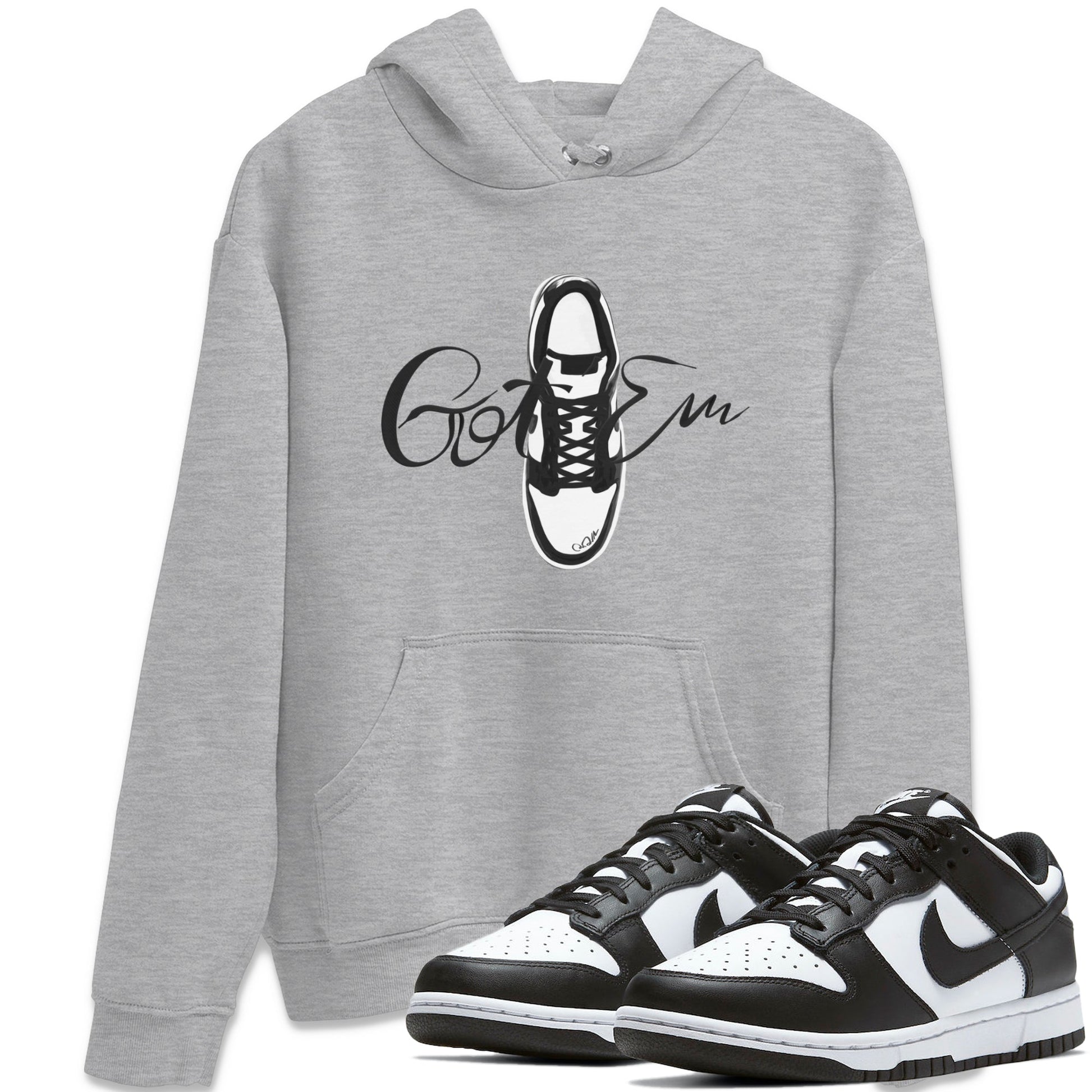 Dunk Panda Sneaker Match Tees Caligraphy Shoe Lace Sneaker Tees Dunk Low White Black SNRT Sneaker Release Tees Unisex Shirts Heather Grey 1