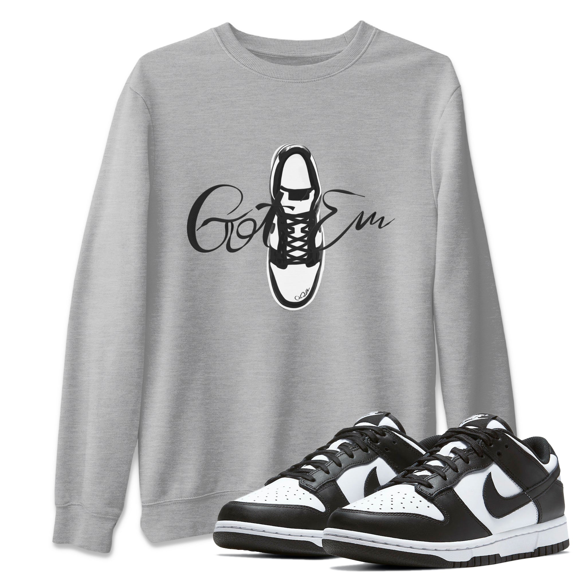 Dunk Panda Sneaker Match Tees Caligraphy Shoe Lace Sneaker Tees Dunk Low White Black SNRT Sneaker Release Tees Unisex Shirts Heather Grey 1