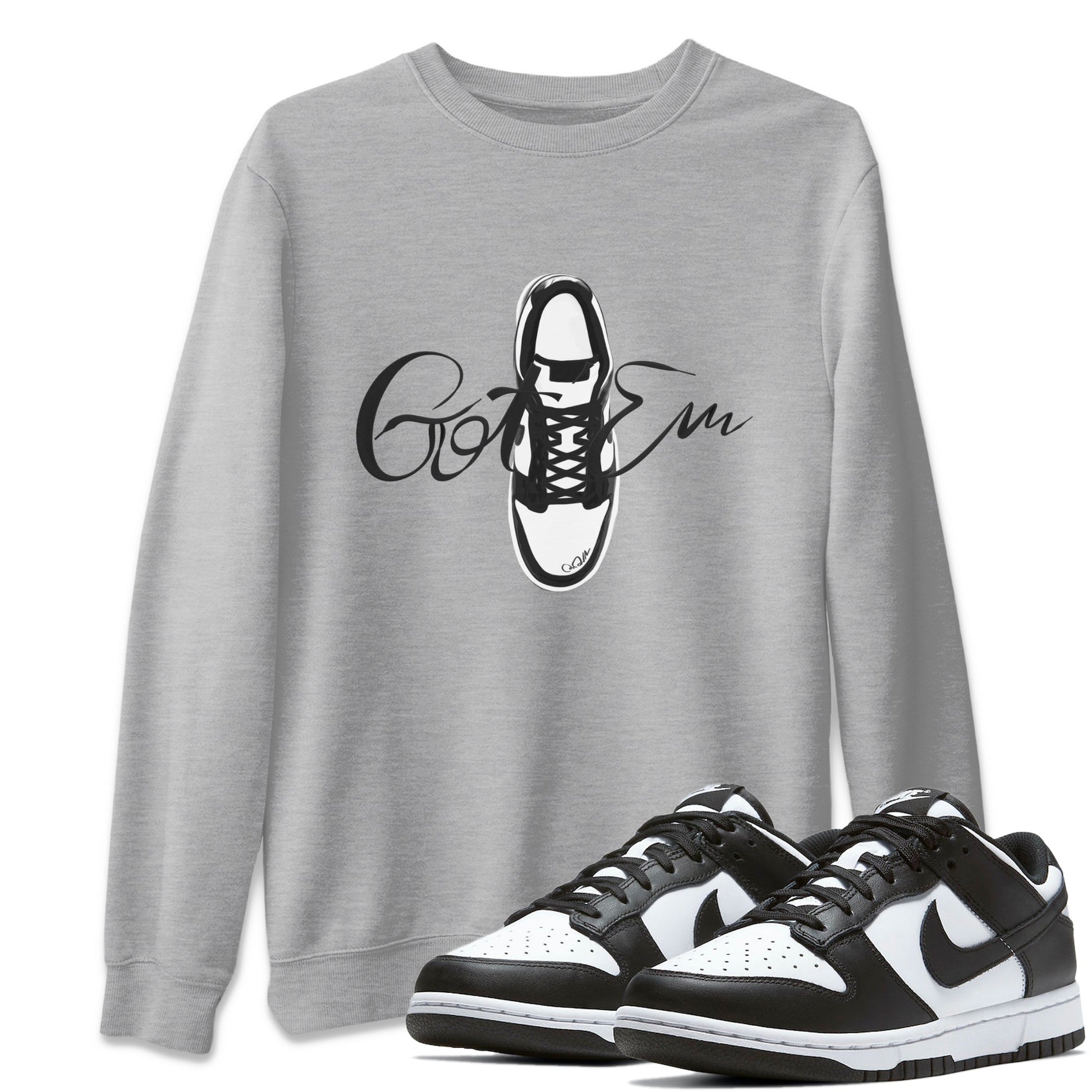 Dunk Panda Sneaker Match Tees Caligraphy Shoe Lace Sneaker Tees Dunk Low White Black SNRT Sneaker Release Tees Unisex Shirts Heather Grey 1