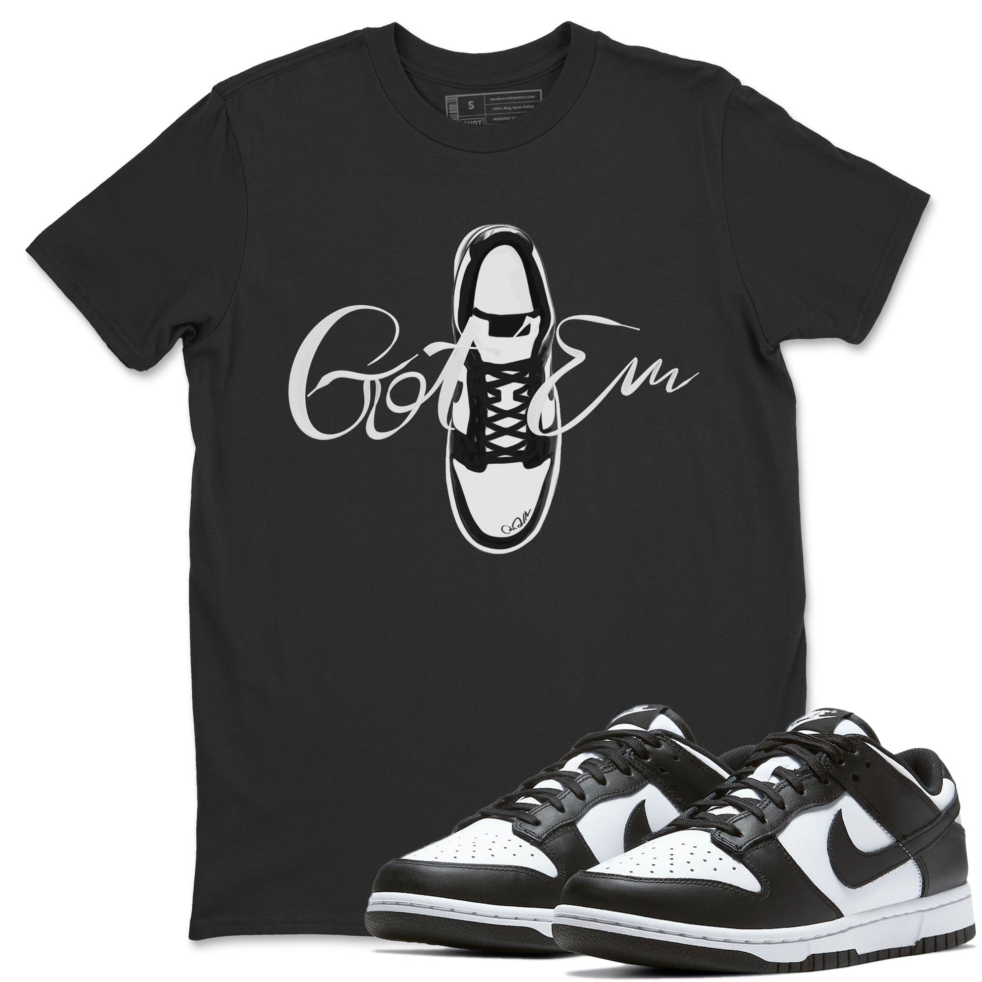 Dunk Panda Sneaker Match Tees Caligraphy Shoe Lace Sneaker Tees Dunk Low White Black SNRT Sneaker Release Tees Unisex Shirts Black 1