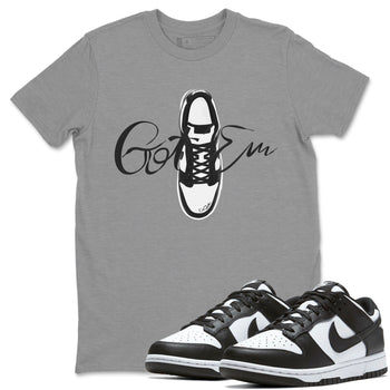 Dunk Panda Sneaker Match Tees Caligraphy Shoe Lace Sneaker Tees Dunk Low White Black SNRT Sneaker Release Tees Unisex Shirts Heather Grey 1