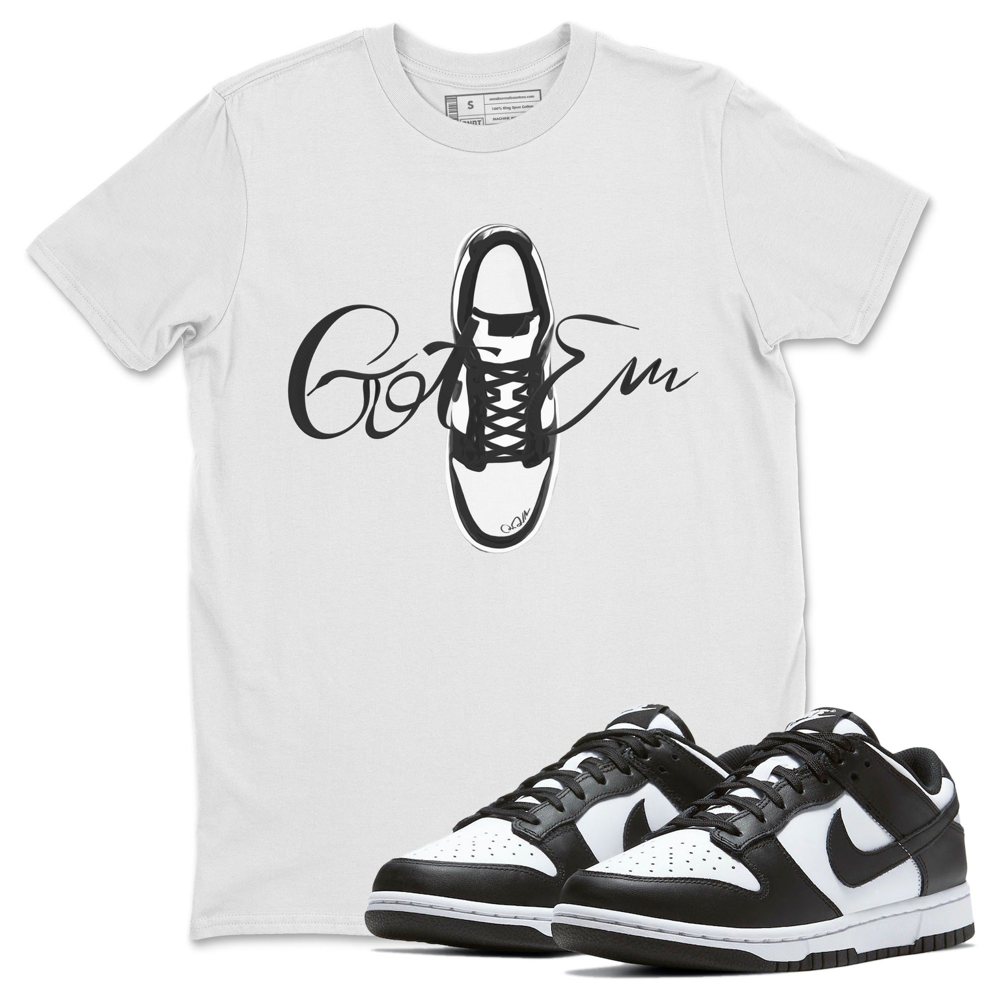 Dunk Panda Sneaker Match Tees Caligraphy Shoe Lace Sneaker Tees Dunk Low White Black SNRT Sneaker Release Tees Unisex Shirts White 1
