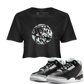 3s Green Glow shirt to match jordans Camo Basketball Planet sneaker tees Air Jordan 3 Green Glow SNRT Sneaker Release Tees Black 1 crop length shirt