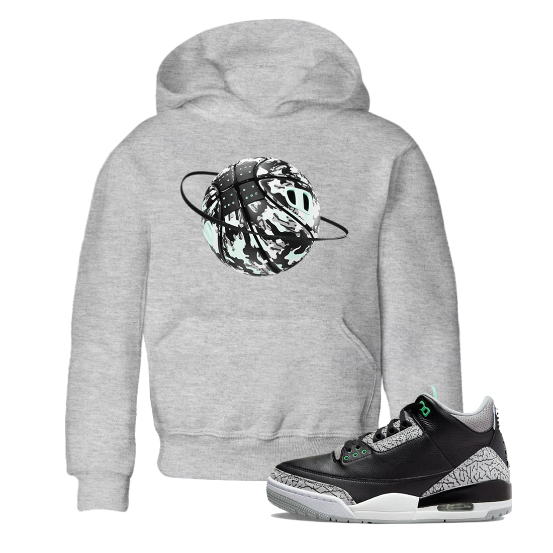 3s Green Glow shirt to match jordans Camo Basketball Planet sneaker tees Air Jordan 3 Green Glow SNRT sneaker release tees baby toddler Heather Grey 1 cotton Shirt