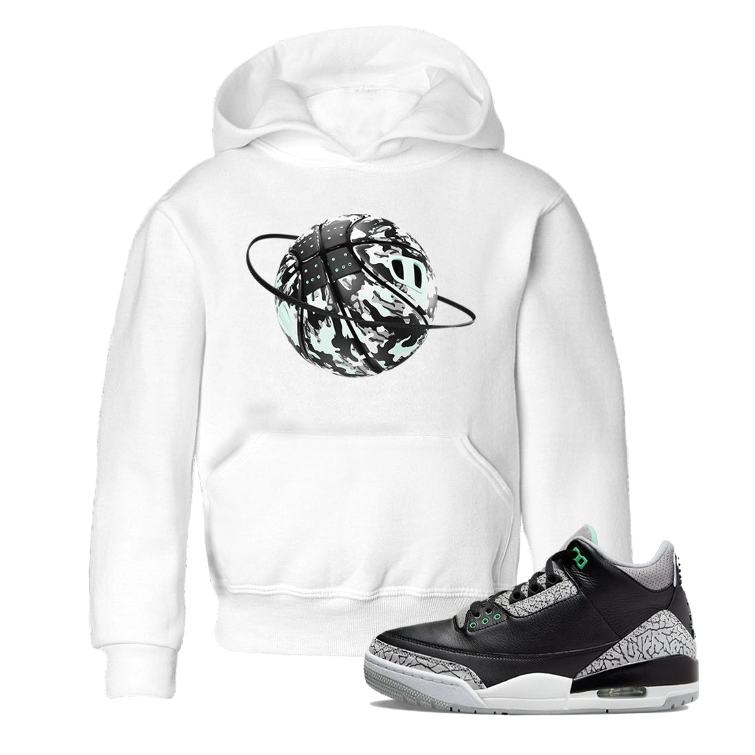 3s Green Glow shirt to match jordans Camo Basketball Planet sneaker tees Air Jordan 3 Green Glow SNRT sneaker release tees baby toddler White 1 cotton Shirt