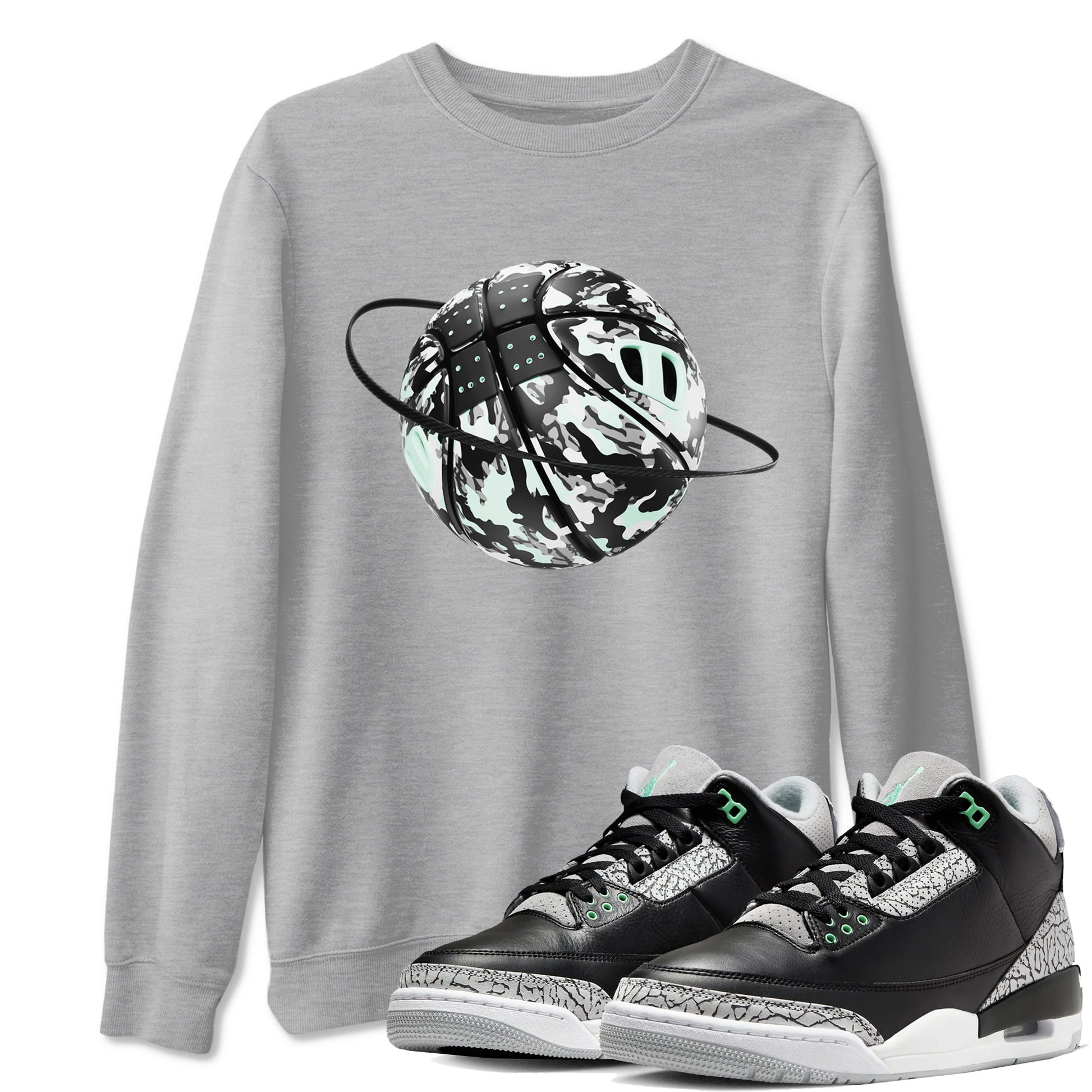 3s Green Glow shirt to match jordans Camo Basketball Planet sneaker tees Air Jordan 3 Green Glow SNRT Sneaker Release Tees unisex cotton Heather Grey 1 crew neck shirt