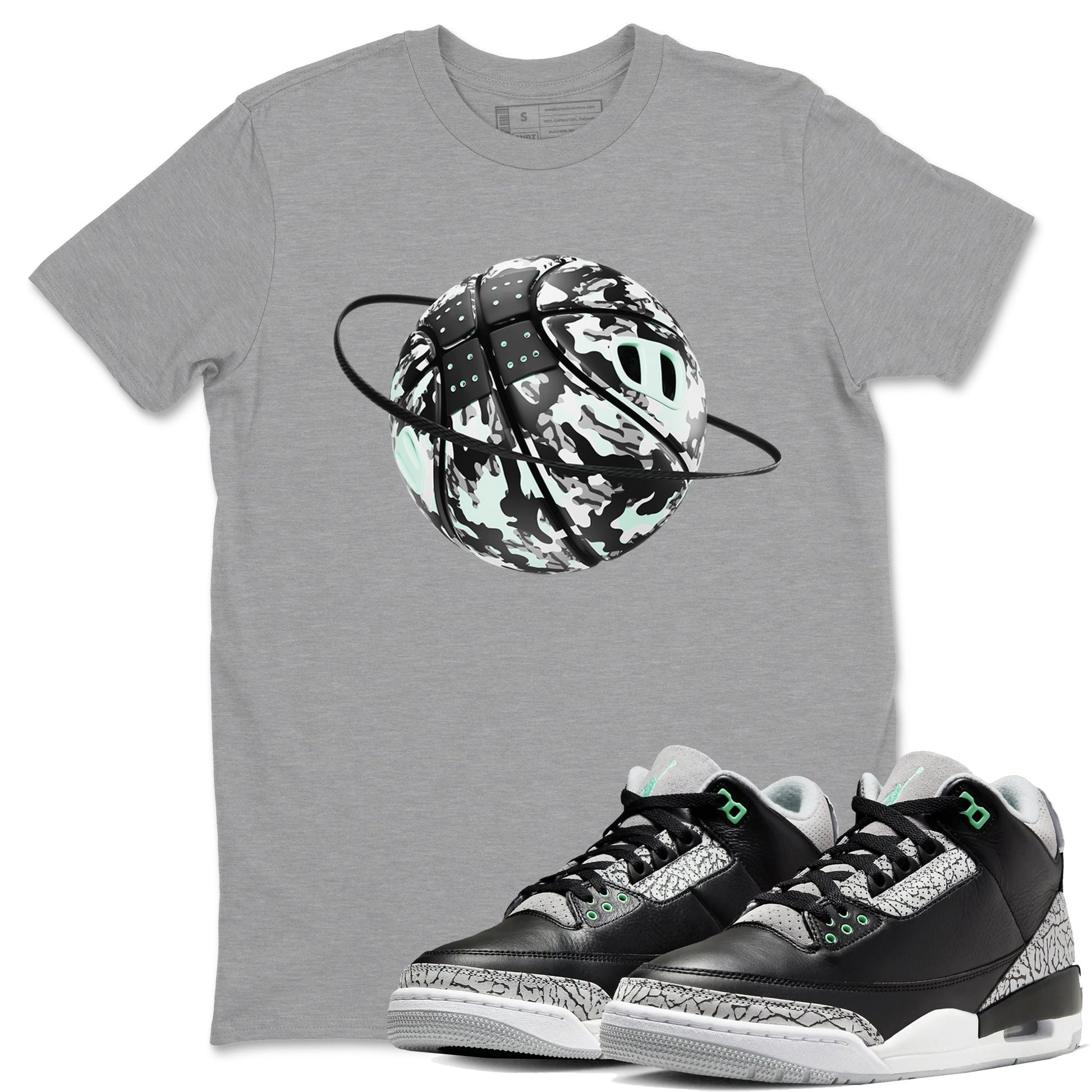 3s Green Glow shirt to match jordans Camo Basketball Planet sneaker tees Air Jordan 3 Green Glow SNRT Sneaker Release Tees unisex cotton Heather Grey 1 crew neck shirt